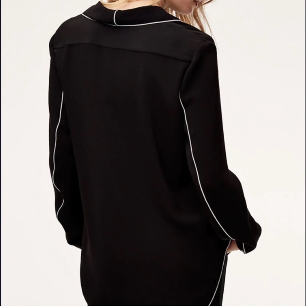 Aritzia Babaton Rena Long Sleeve Blouse, Black with White Piping, Size M - Picture 6 of 9